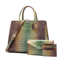 Load image into Gallery viewer, Women's Crocodile-Grain Crossbody Tote Bag Set - 3-Piece Premium PU Leather Handbag Collection