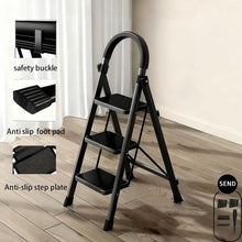 Load image into Gallery viewer, Folding 3/4-Step Ladder – Portable Steel Step Stool, Anti-Slip