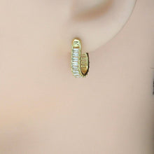 Load image into Gallery viewer, Gold Silver Baguette CZ Oval Shape Earrings, Sku#A127