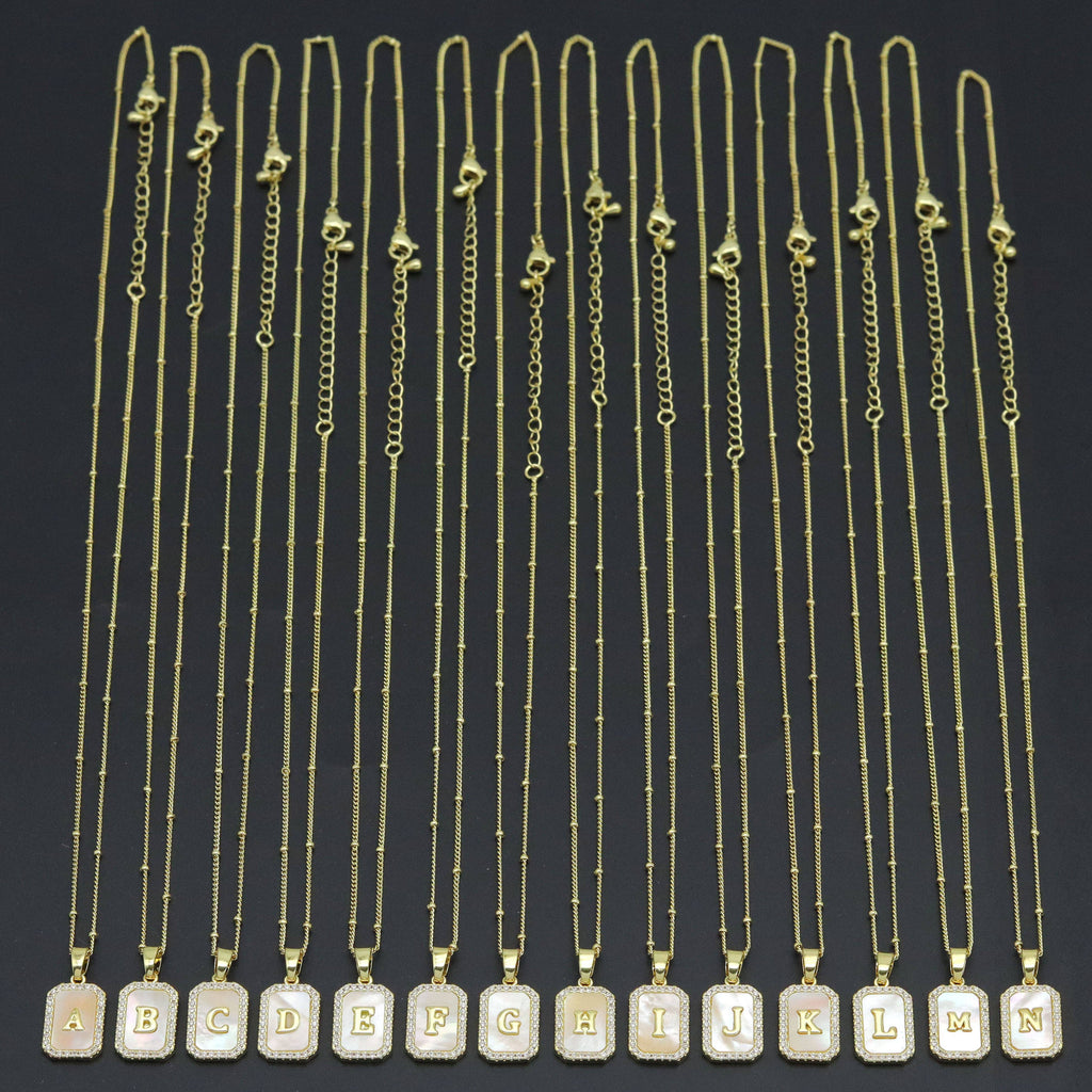 Gold Rectangle Initial Charm, Alphabet Name Letter Charm Adjustable Necklace,sku#LX718