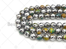 Load image into Gallery viewer, Half Silver Plated Natural Olive Green Agate Beads, 10mm/12mm Round Faceted Olive Agate Beads, 15.5 Full Strand, sku# UA127