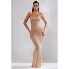 Load image into Gallery viewer, Women Solid Color Mesh Drilling Sling Maxi Dress