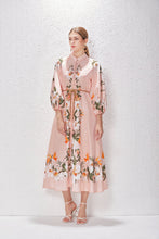 Load image into Gallery viewer, Printed Fashion Temperament Stand Collar Single Breasted Lantern Sleeve Long Dress