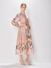 Load image into Gallery viewer, Printed Fashion Temperament Stand Collar Single Breasted Lantern Sleeve Long Dress