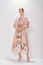 Load image into Gallery viewer, Printed Fashion Temperament Stand Collar Single Breasted Lantern Sleeve Long Dress