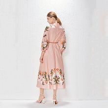 Load image into Gallery viewer, Printed Fashion Temperament Stand Collar Single Breasted Lantern Sleeve Long Dress
