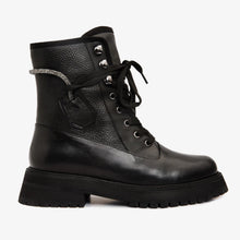 Load image into Gallery viewer, The Arata Black Leather Lace-Up Ankle Women Boot With a Side Zipper