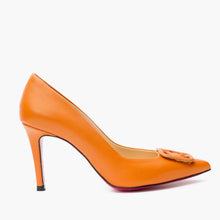 Load image into Gallery viewer, The Maneadero Orange Leather Pump Fuchsia Sole Women Shoe