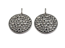 Load image into Gallery viewer, Anitique Finish CZ Micro Pave Large Round Pendant, Antique Silver Tone, Cubic Zirconia Big Pave Pendant, 49x53mm,sku#F979