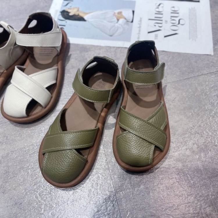 Women's Breathable Roman Sandals – Closed Heel, Velcro Strap, Round Toe