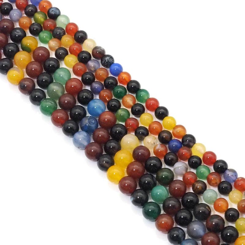 Mixed Agate Round Smooth Beads, 6mm/8mm/10mm, Sku#U1572
