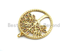 Load image into Gallery viewer, CZ Colorful Micro Pave Round  Gold Tree Pendant, Tree Shaped Pave Pendant, Gold plated, 28x30mm, sku#F819