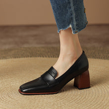 Load image into Gallery viewer, Retro Brown Chunky Heel Pumps