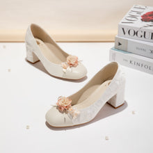 Load image into Gallery viewer, Women's Floral Block Heel Pumps | Square Toe Jacquard Dress Shoes