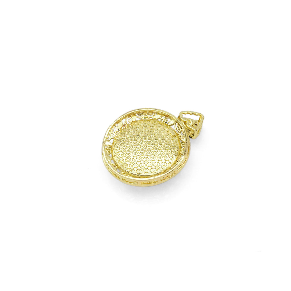 Gold Filled CZ Yellow Green Jade Round Pendant Charm, LX344