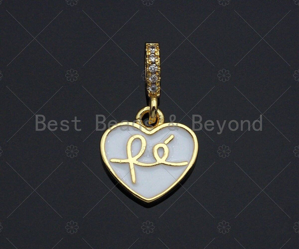 18K Gold Finish Enamel Heart Pendant, Black/Pink/White/Red Heart charm, 12mm, sku#JL05