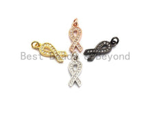 Load image into Gallery viewer, CZ Micro Pave Awareness Ribbon Charm ,Gold/Silver/Black/Rose Gold,Cubic Zirconia Jewelry Findings, Cancer Fighting Charm, 6x16mm,sku#F650