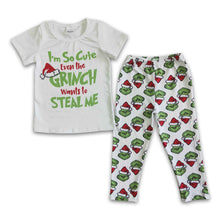Load image into Gallery viewer, White short sleeve shirt match green face leggings girls Christmas clothing