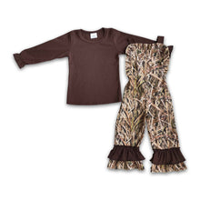 Load image into Gallery viewer, Brown cotton shirt camo overalls girls boutique clothing
