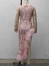 Load image into Gallery viewer, Fall Women Clothing Sexy Mesh Trailing Sequined Split Pink Evening Dress