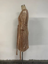 Load image into Gallery viewer, Women Dress Sexy Long Sleeve Solid Color Sequ V neck Lace up Small Dress