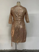 Load image into Gallery viewer, Women Dress Sexy Long Sleeve Solid Color Sequ V neck Lace up Small Dress