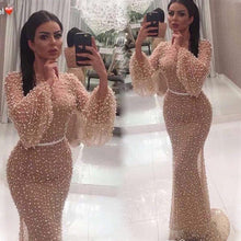 Load image into Gallery viewer, Autumn Middle East Women Clothing Mesh Round Neck Puff Sleeve Dress Skinny Hip Dress