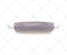 Load image into Gallery viewer, Violet CZ Micro Pave Half Full Pave Tube for Bracelet/Necklace, CZ Spacer Tube in Silver/Gold/Rose Gold/Black, Tube Beads, 38x8mm,sku#ML10