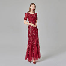 Load image into Gallery viewer, Summer Autumn Banquet Host Slim Mesh Sequ Evening Dress Fishtail Dress for Women