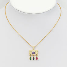 Load image into Gallery viewer, Colorful CZ Gold Rectangle with Dangle Charm, Sku#LK831