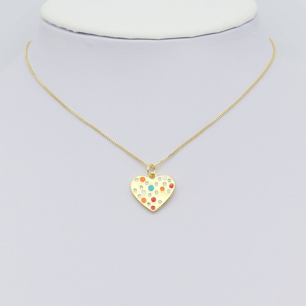 Gold Colorful CZ Heart Shape Charm, Sku#LX454