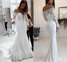 Load image into Gallery viewer, Autumn Women Clothing Off Shoulder Lace Long Sleeve Dress Mop Wedding Dress