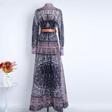 Load image into Gallery viewer, Women Lapel Single Breasted Super Long Two Piece Set With Positioning Printed Dress
