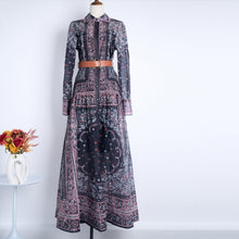 Load image into Gallery viewer, Women Lapel Single Breasted Super Long Two Piece Set With Positioning Printed Dress