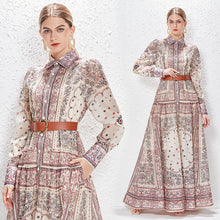 Load image into Gallery viewer, Women Lapel Single Breasted Super Long Two Piece Set With Positioning Printed Dress