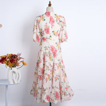Load image into Gallery viewer, Heavy Duty Pleated Printed Oversized Swing Bubble Sleeve Dress Long Tight Waist Stitching Dress