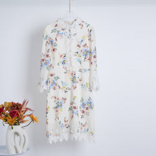 Load image into Gallery viewer, Spring Summer Heavy Industry Stitching Lace Single Breasted Stand Collar Horn Sleeve Printed Dress Short