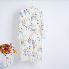 Load image into Gallery viewer, Spring Summer Heavy Industry Stitching Lace Single Breasted Stand Collar Horn Sleeve Printed Dress Short