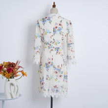 Load image into Gallery viewer, Spring Summer Heavy Industry Stitching Lace Single Breasted Stand Collar Horn Sleeve Printed Dress Short