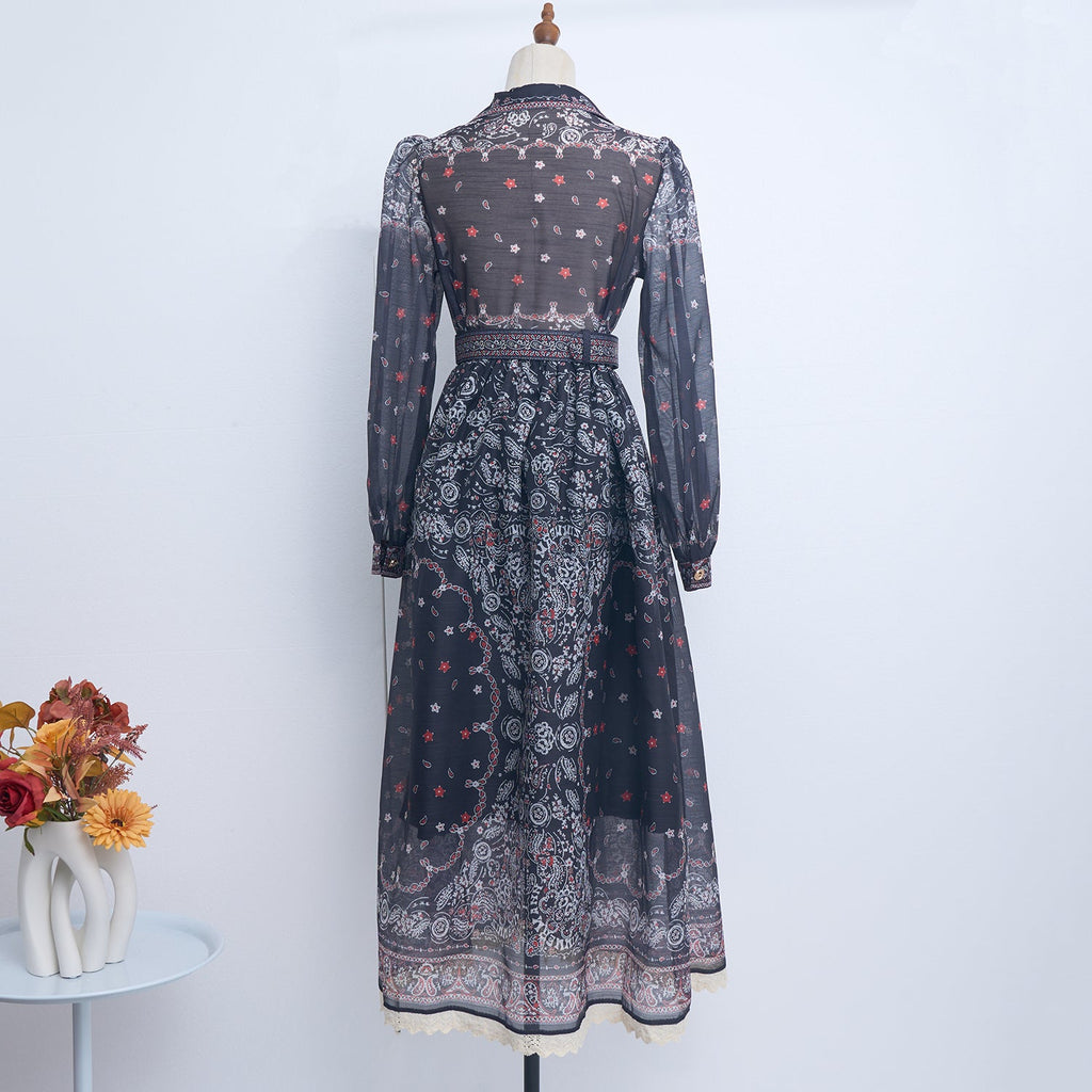 Spring Summer Single Breasted Lace Dress Dress With Belt