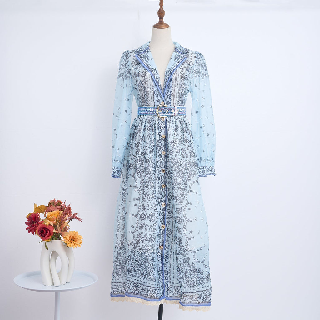 Spring Summer Single Breasted Lace Dress Dress With Belt