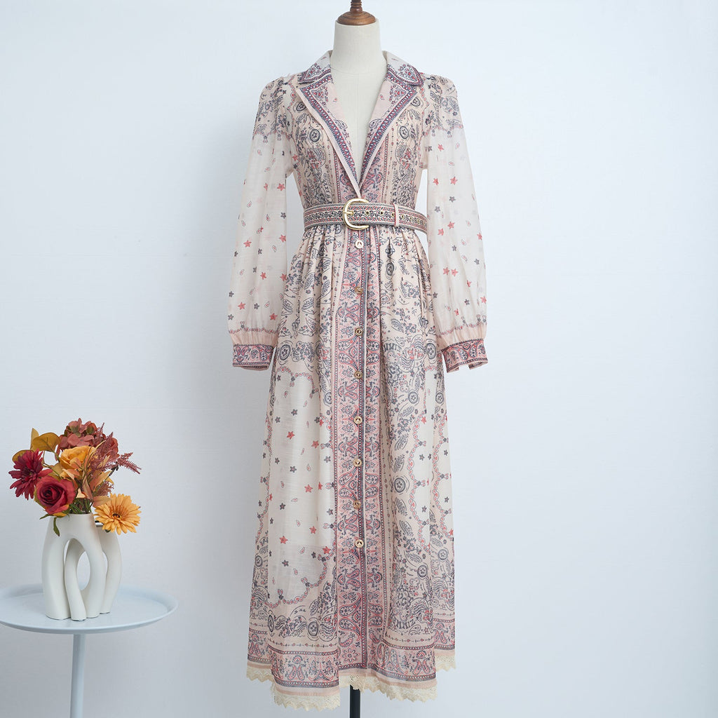 Spring Summer Single Breasted Lace Dress Dress With Belt