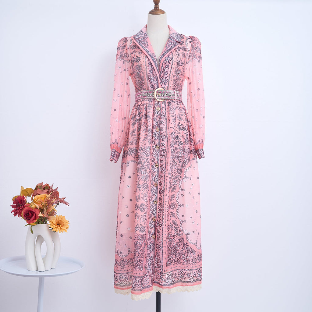 Spring Summer Single Breasted Lace Dress Dress With Belt