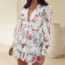 Load image into Gallery viewer, Spring Creative Fresh V Neck Printed Chiffon Layered Tiered Dress