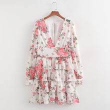 Load image into Gallery viewer, Spring Creative Fresh V Neck Printed Chiffon Layered Tiered Dress