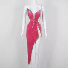 Load image into Gallery viewer, Spring Mid Length Sexy Dress Velvet Sexy High Split Beaded Heavy Industry