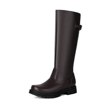Load image into Gallery viewer, Women's Retro British-Style Chunky Heel Riding Boots | Belt Buckle Side Zipper | Black Brown