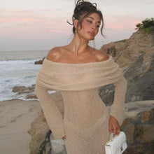 Load image into Gallery viewer, Beach Vacation Sexy Dress Knitted Hollow Out Cutout Out Off Neck Maxi Dress Blouse Summer Women's