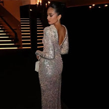 Load image into Gallery viewer, Women Clothing French Sexy Slim Fit Slit Beads Decoration Long Sleeve Casual Maxi Dress
