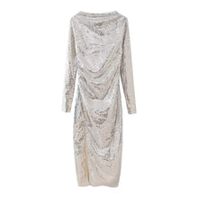 Load image into Gallery viewer, Women Clothing French Sexy Slim Fit Slit Beads Decoration Long Sleeve Casual Maxi Dress